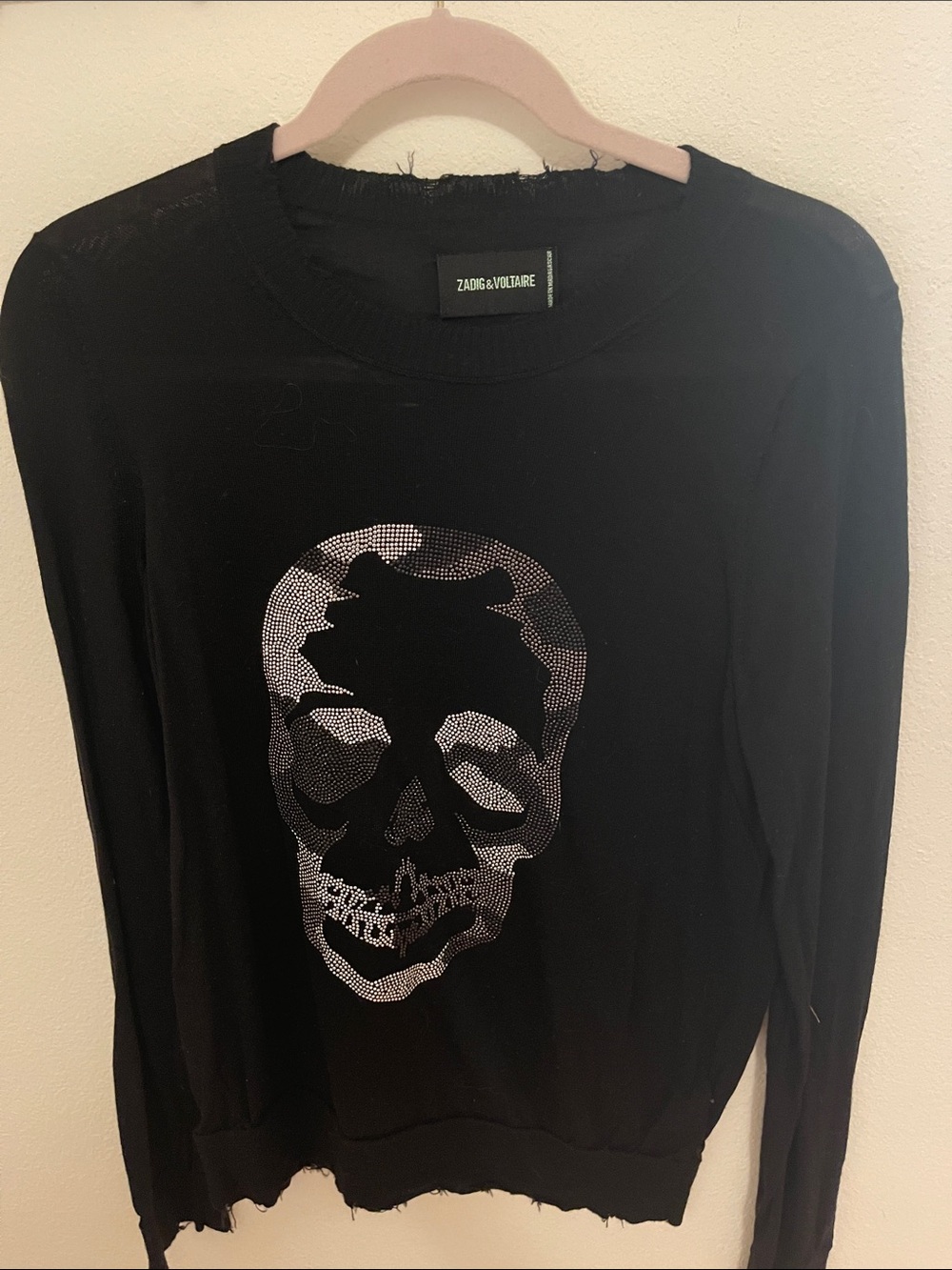EUC Zadig & Voltaire Black Sweater with Silver Crystal Skull